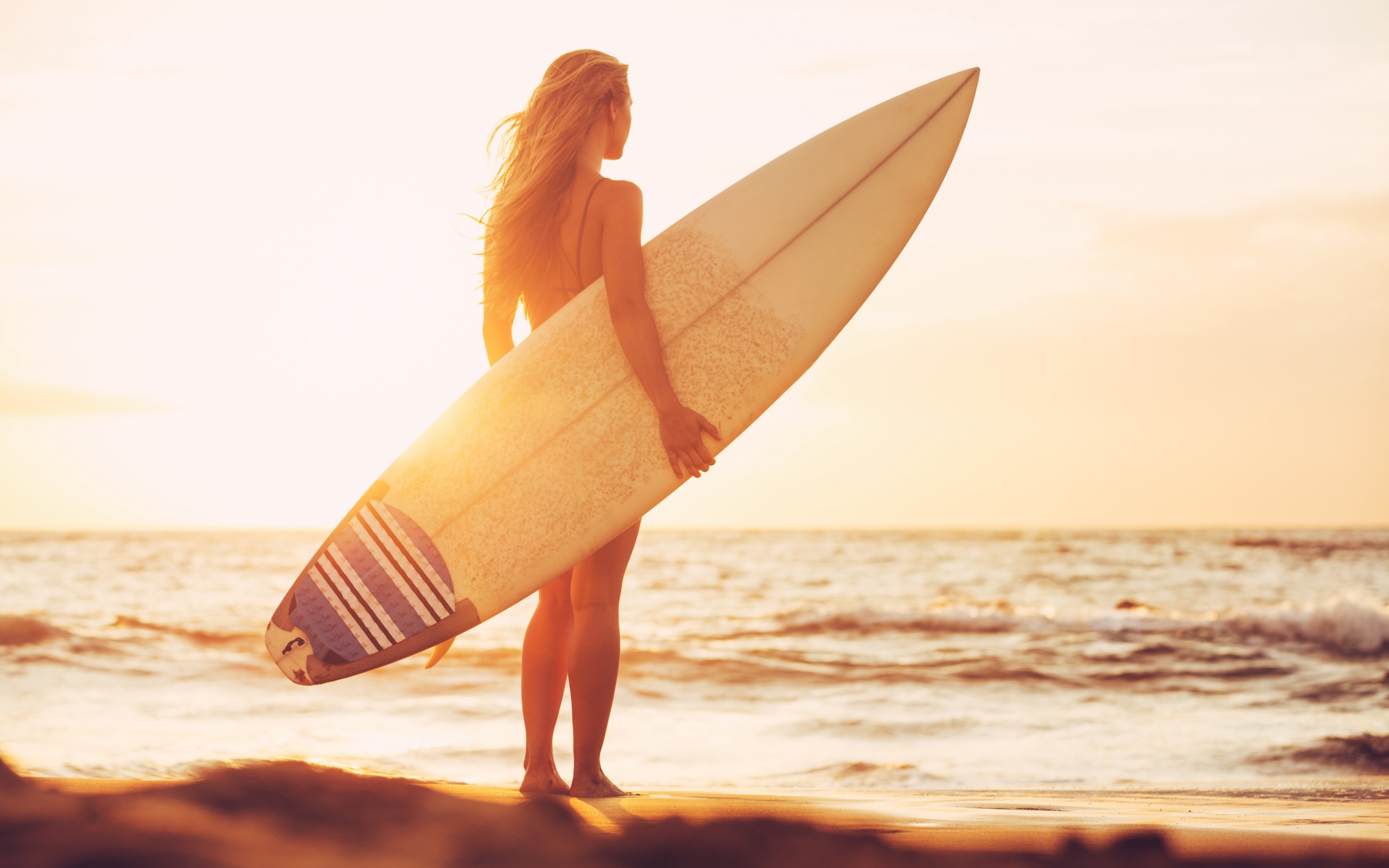 Girl Surfboard At Sunset Beach Wallpapers 2560x1600 603390