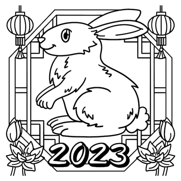 Premium vector year of the rabbit coloring page for kids