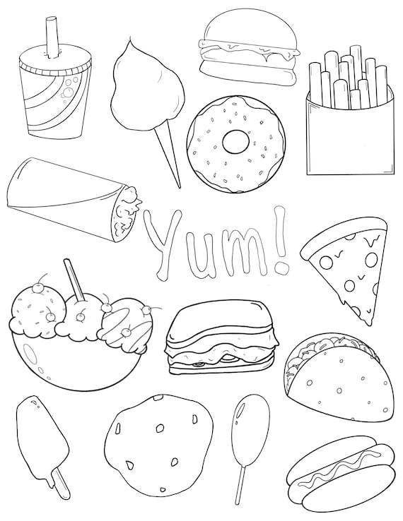 Food coloring page printable coloring sheet digital download pdf food coloring sheet pdf coloring page download now