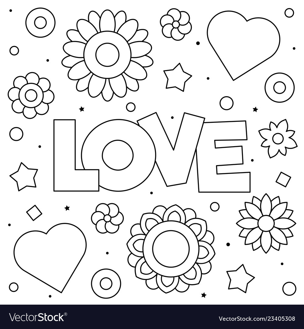 Love coloring page black and white royalty free vector image