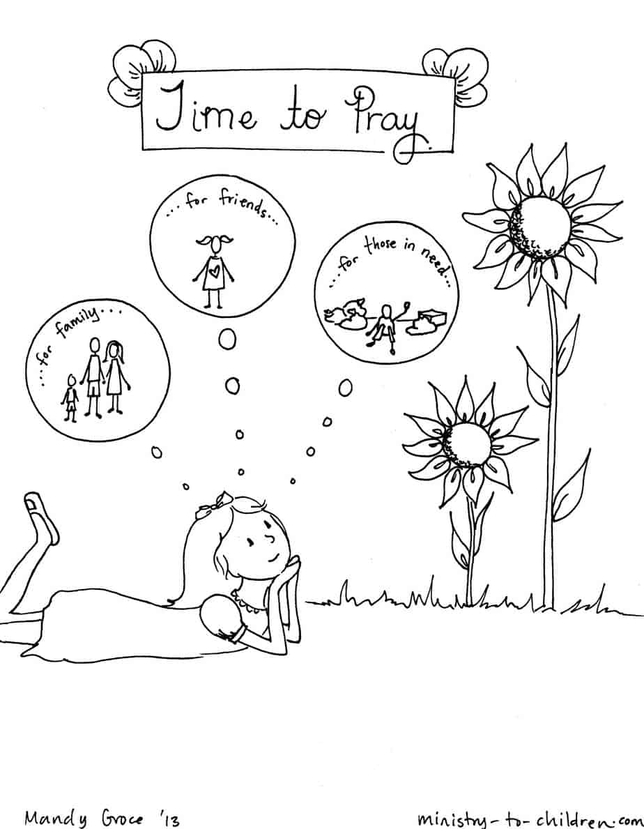 Time to pray coloring page for children