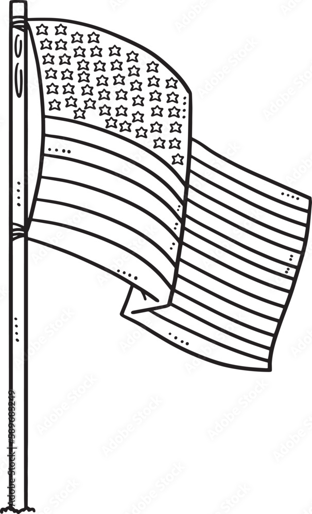 American flag isolated coloring page for kids vector