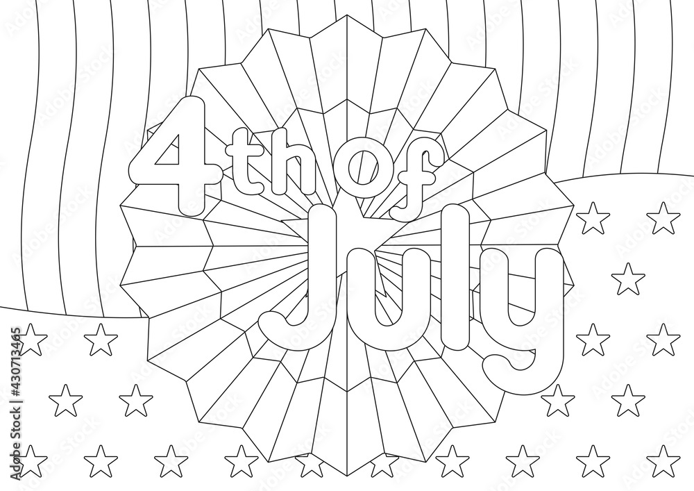 Coloring page with texture of the us flag stripes and stars for th of july american