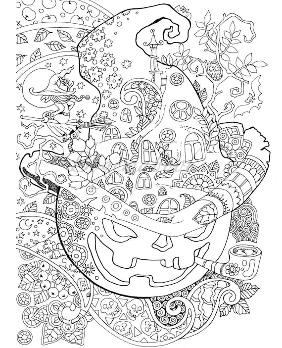 Halloween adult coloring book pdf coloring pages digital coloring pages for stress relieving relaxation coloring