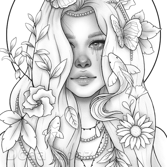 Buy adult coloring page fantasy girl animal portrait online in india