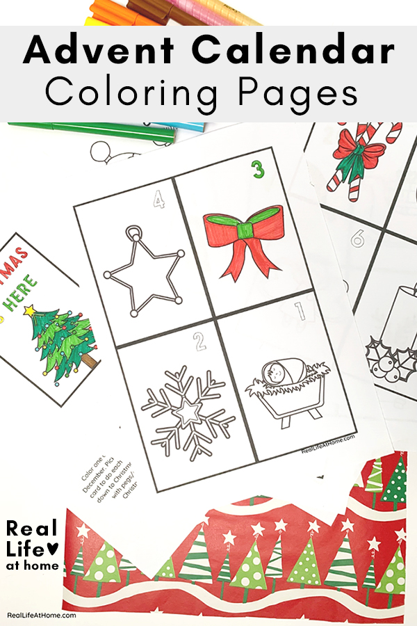 Advent calendar mini coloring pages set