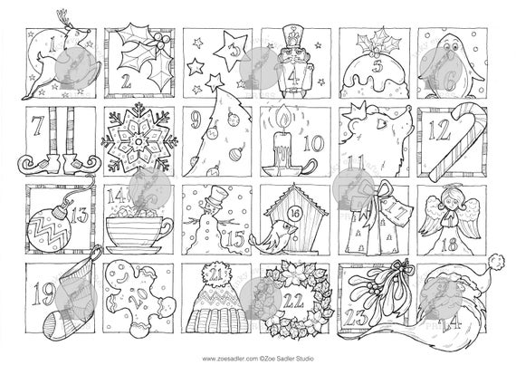 Christmas advent calendar a printable coloring page