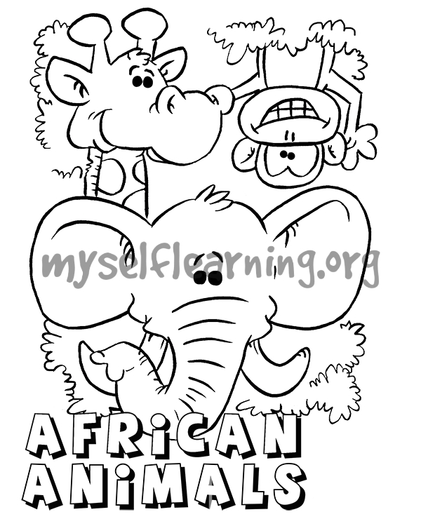 African animals coloring sheet instant download