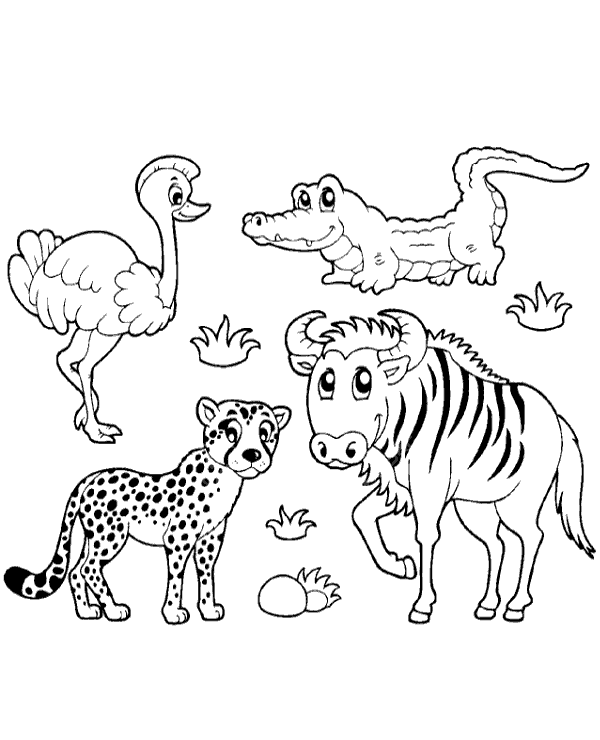 African animals coloring sheet for toddlers