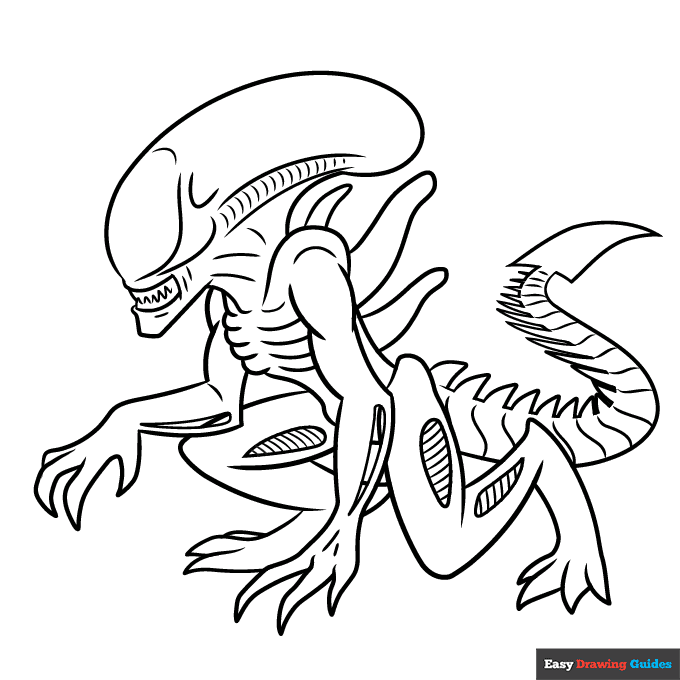 Xenomorph alien coloring page easy drawing guides