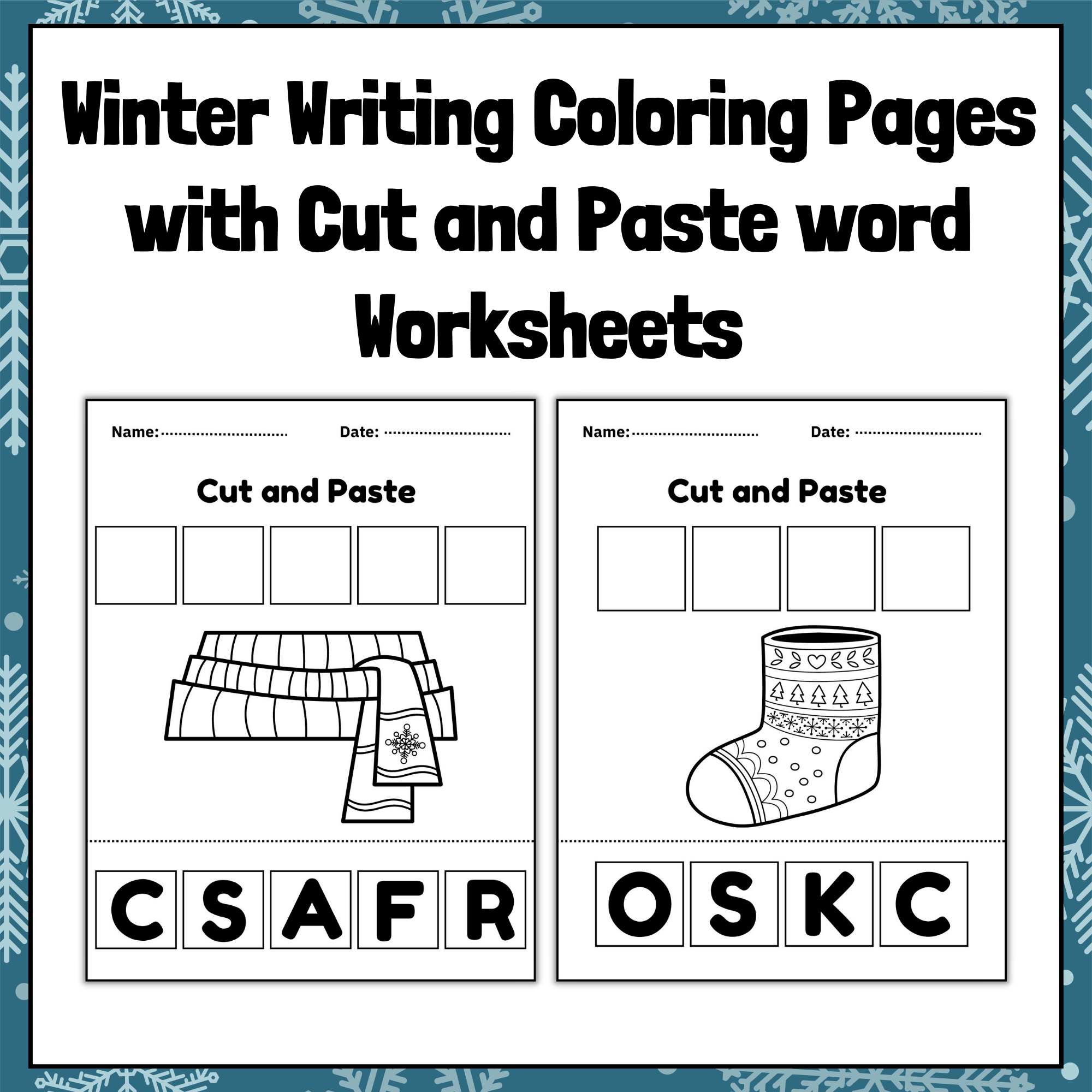 Winter coloring pages with cut paste word