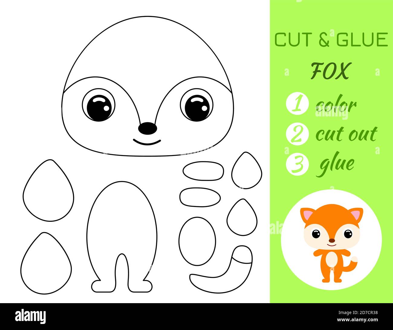 Coloring book cut and glue baby fox educational paper game for preschool children cut and paste worksheet color cut parts and glue on papercartoo stock vector image art