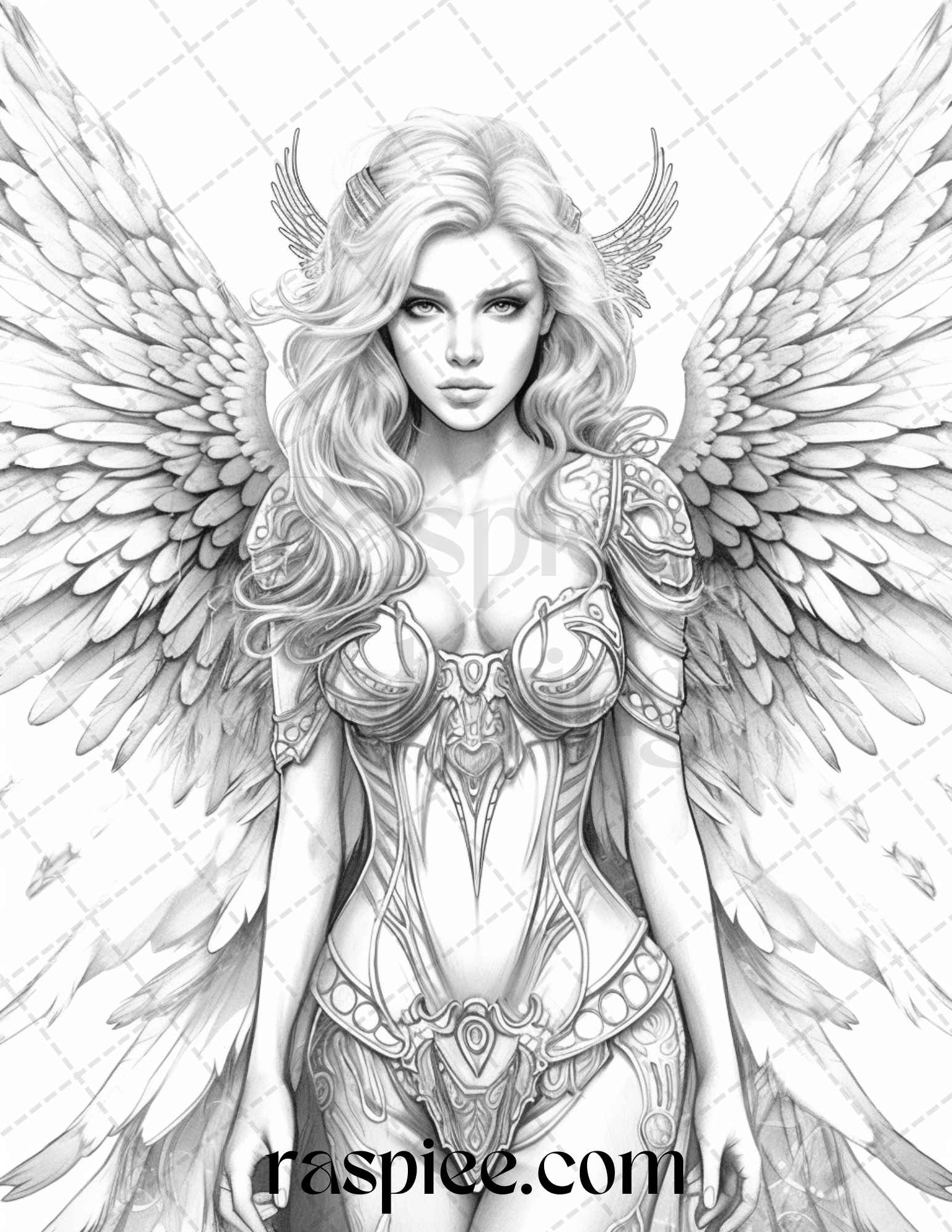 Enchanting angels grayscale coloring pages printable for adults pd â coloring