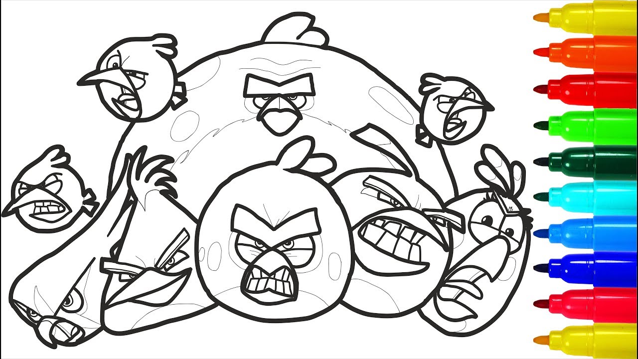 Angry birds coloring pages colouring pages for kids with colored arkers