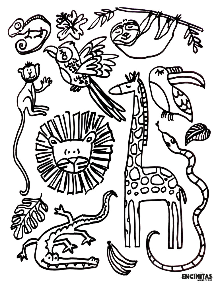 Jungle animals coloring page â encinitas house of art