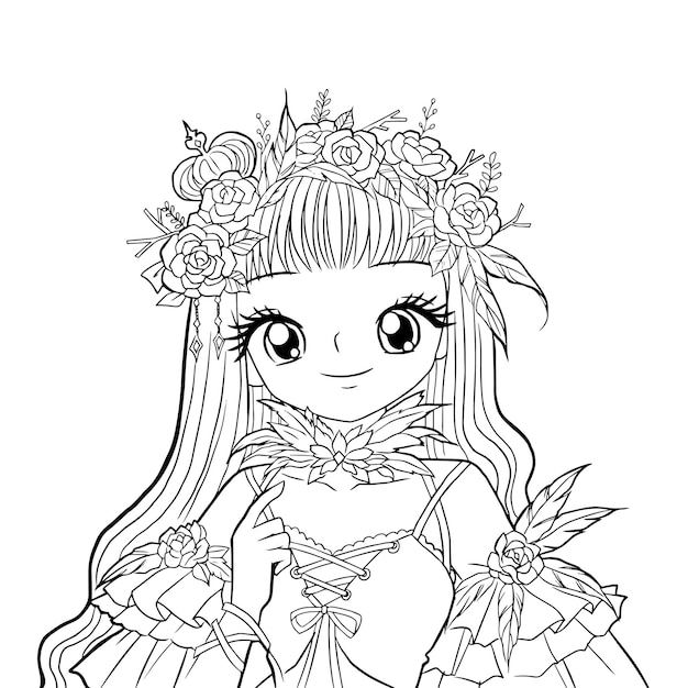 Premium vector coloring page kawaii character cartoon drawing manga anime girl cute for kids