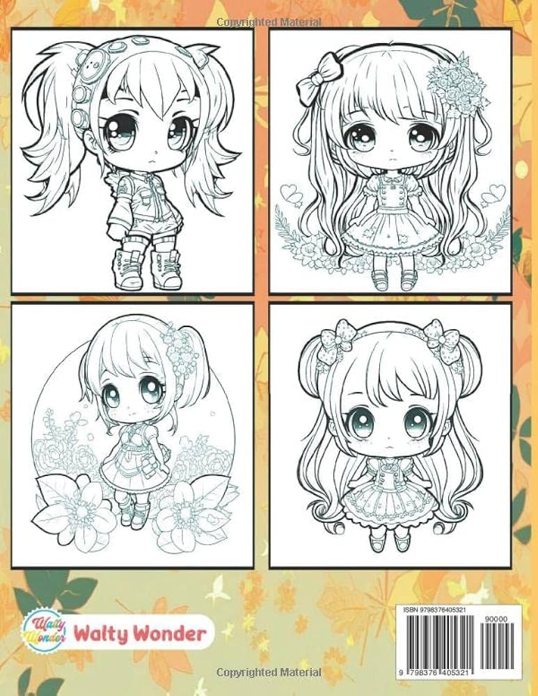 Chibi girls coloring book coloring book for kids and adults with lovable cute anime kawaii girls in fun fantasy scenes wonder walty books