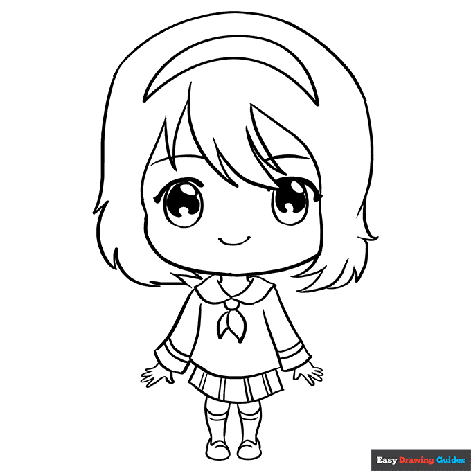 Anime chibi girl coloring page easy drawing guides