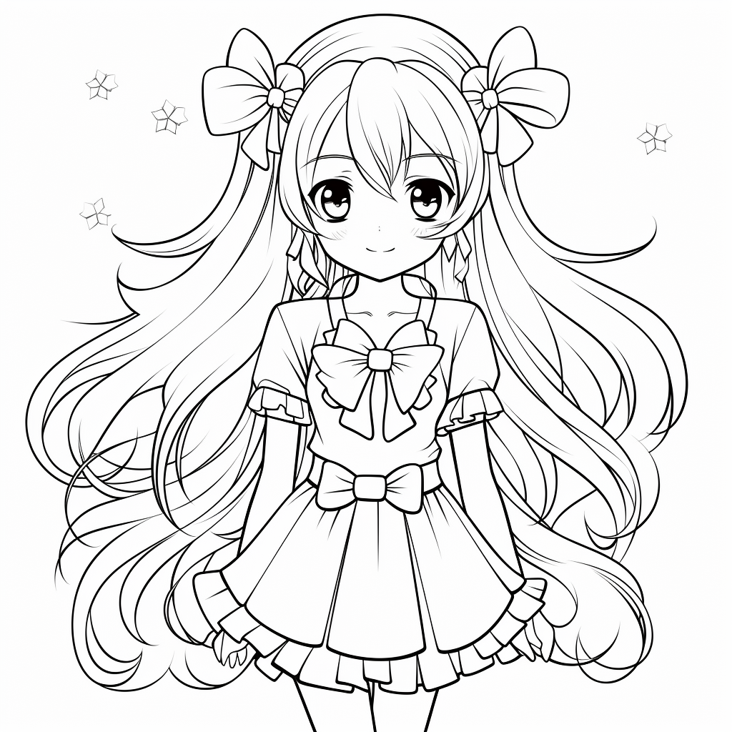 Long hair anime girl coloring pages