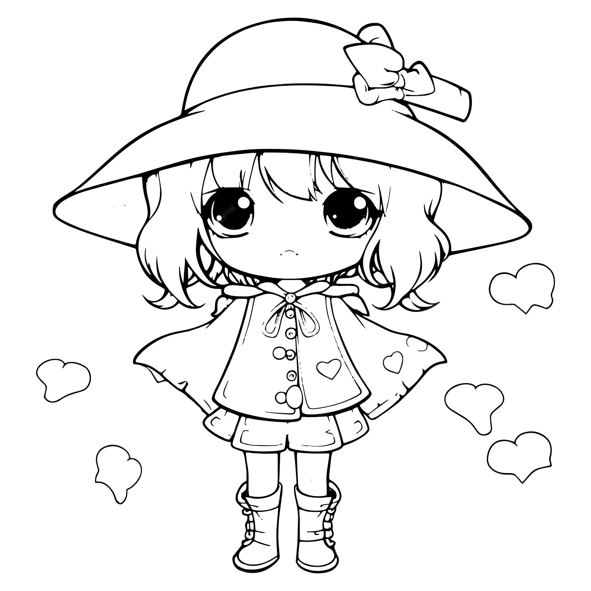 Premium vector coloring book illustration girl kawaii coloring page anime coloring pages