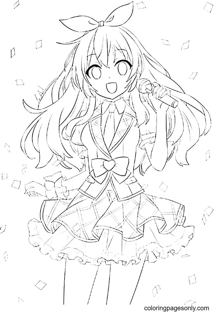 Long hair anime girl coloring pages