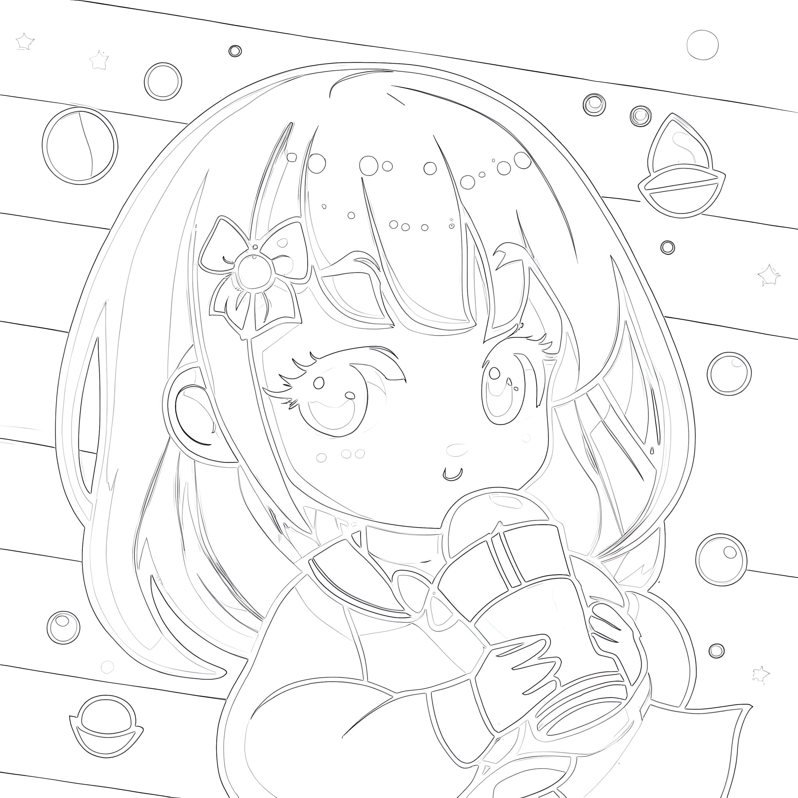 Kawaii anime girl coloring page