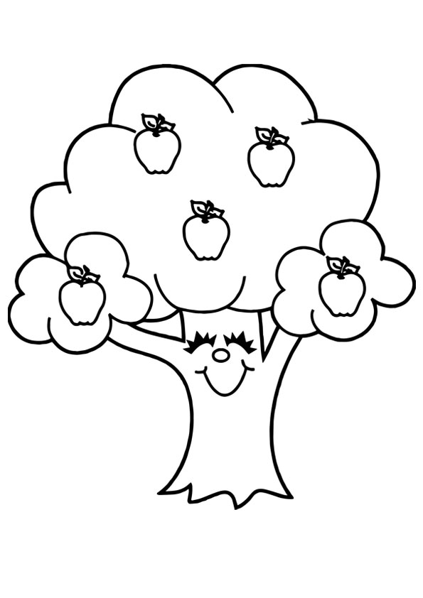 Coloring pages apple tree with apple coloring page