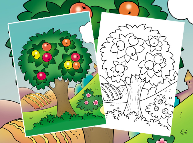 Apple tree coloring page free printable