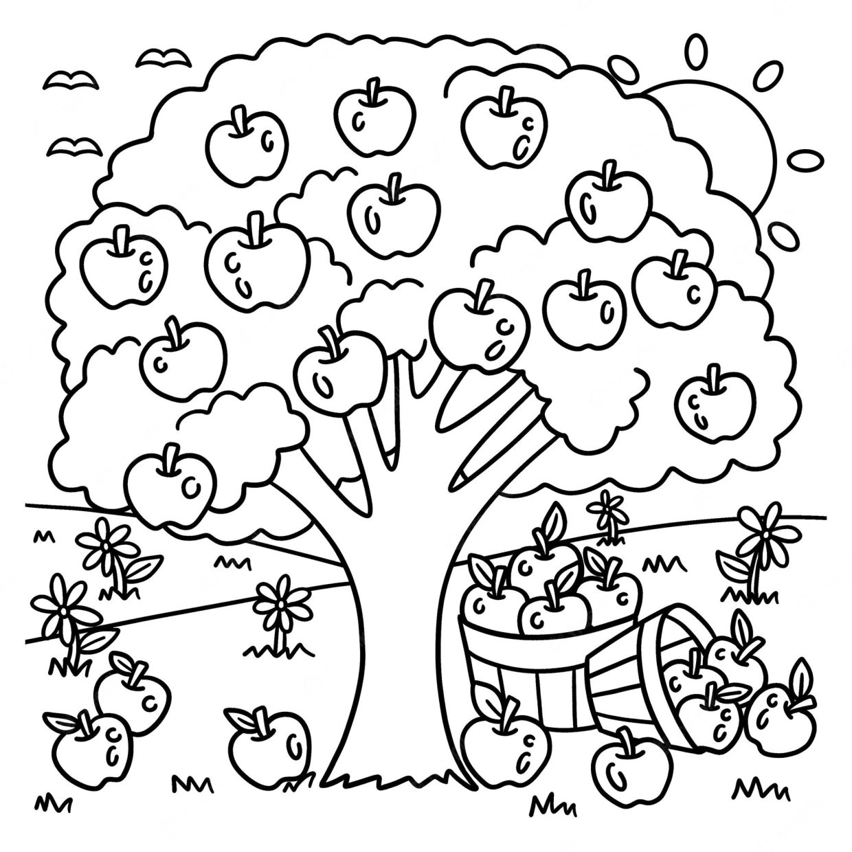 Find the best apple tree coloring pages online