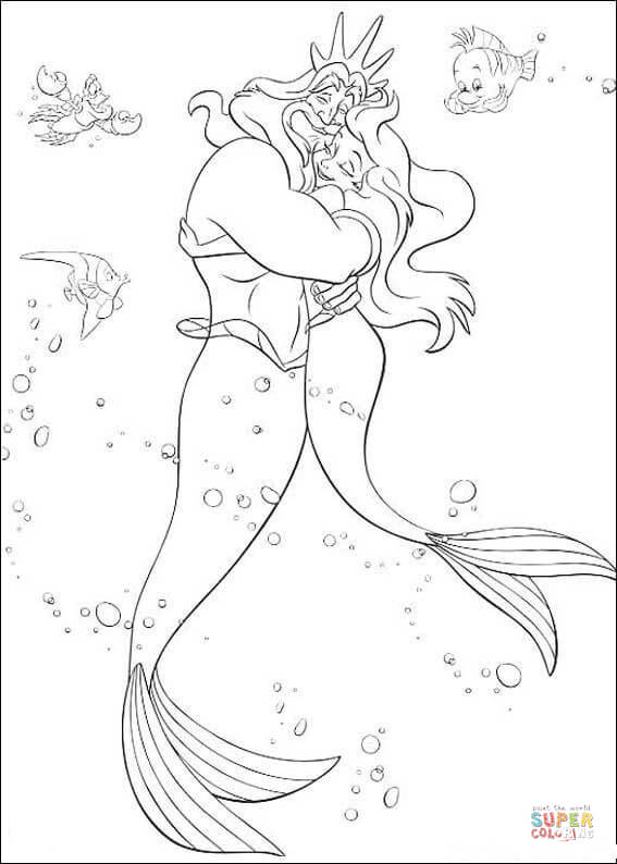 Triton loves his daughter ariel coloring page free printable coloring pages