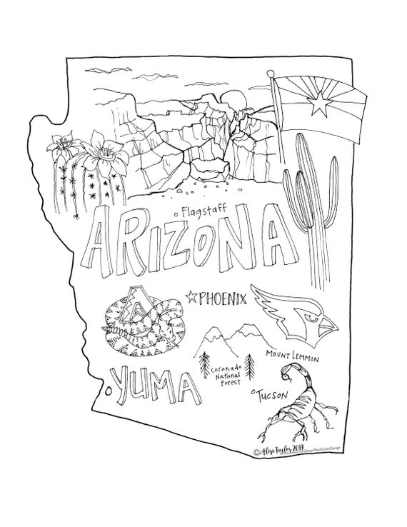 Arizona state coloring page instant download x blank coloring page bullet journal color page