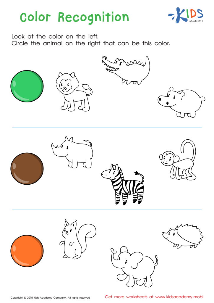 First words color recognition worksheet printable coloring page for kids