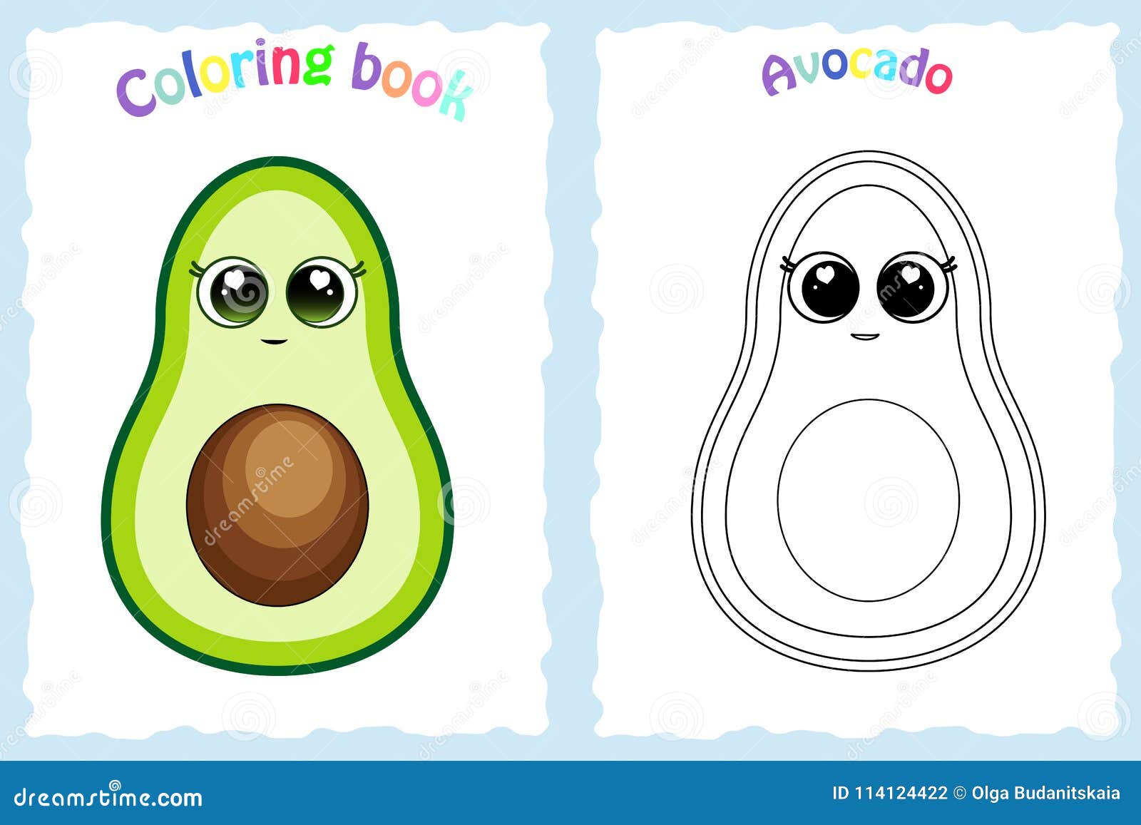 Coloring book page for preschool children with colorful avocado stock vector