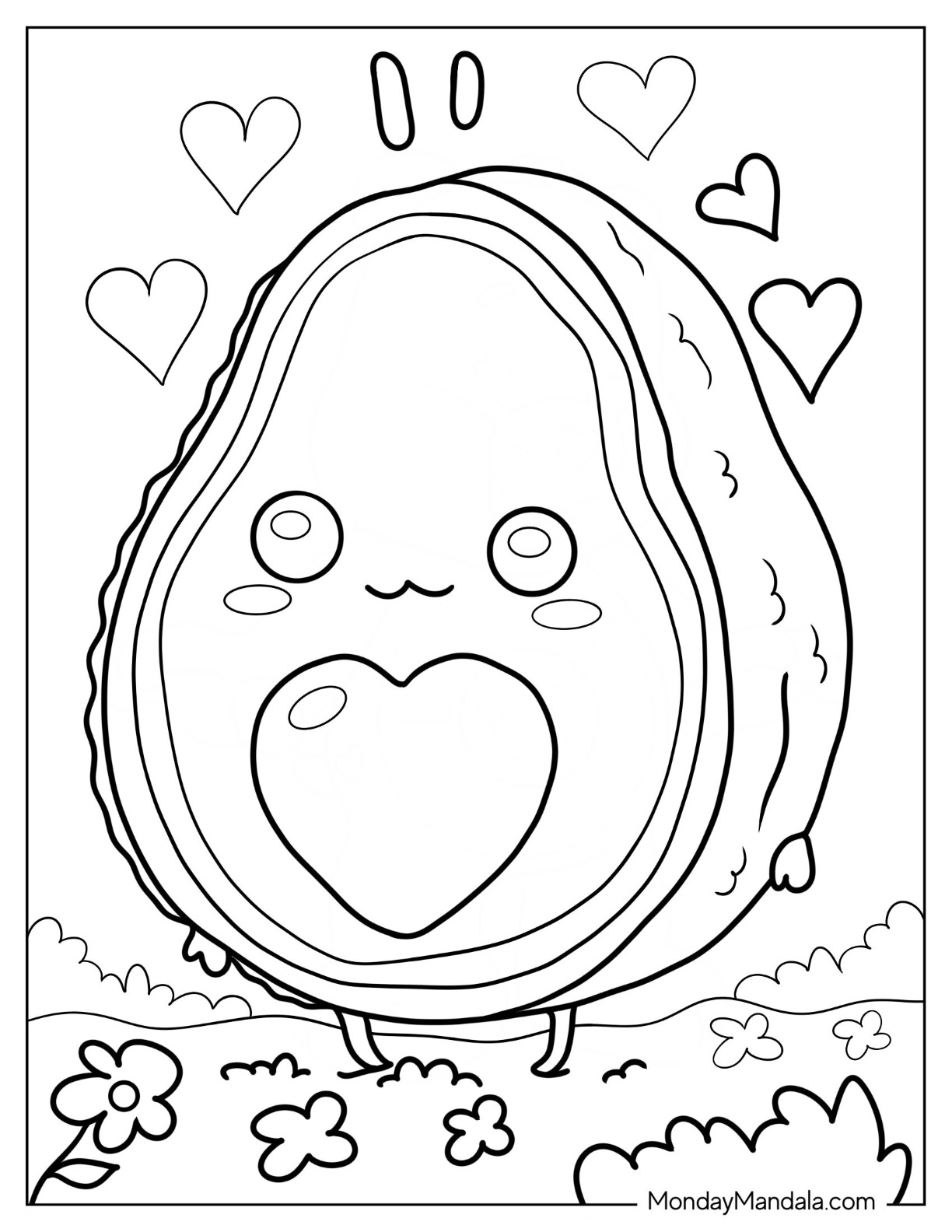 Avocado coloring pages free pdf printables