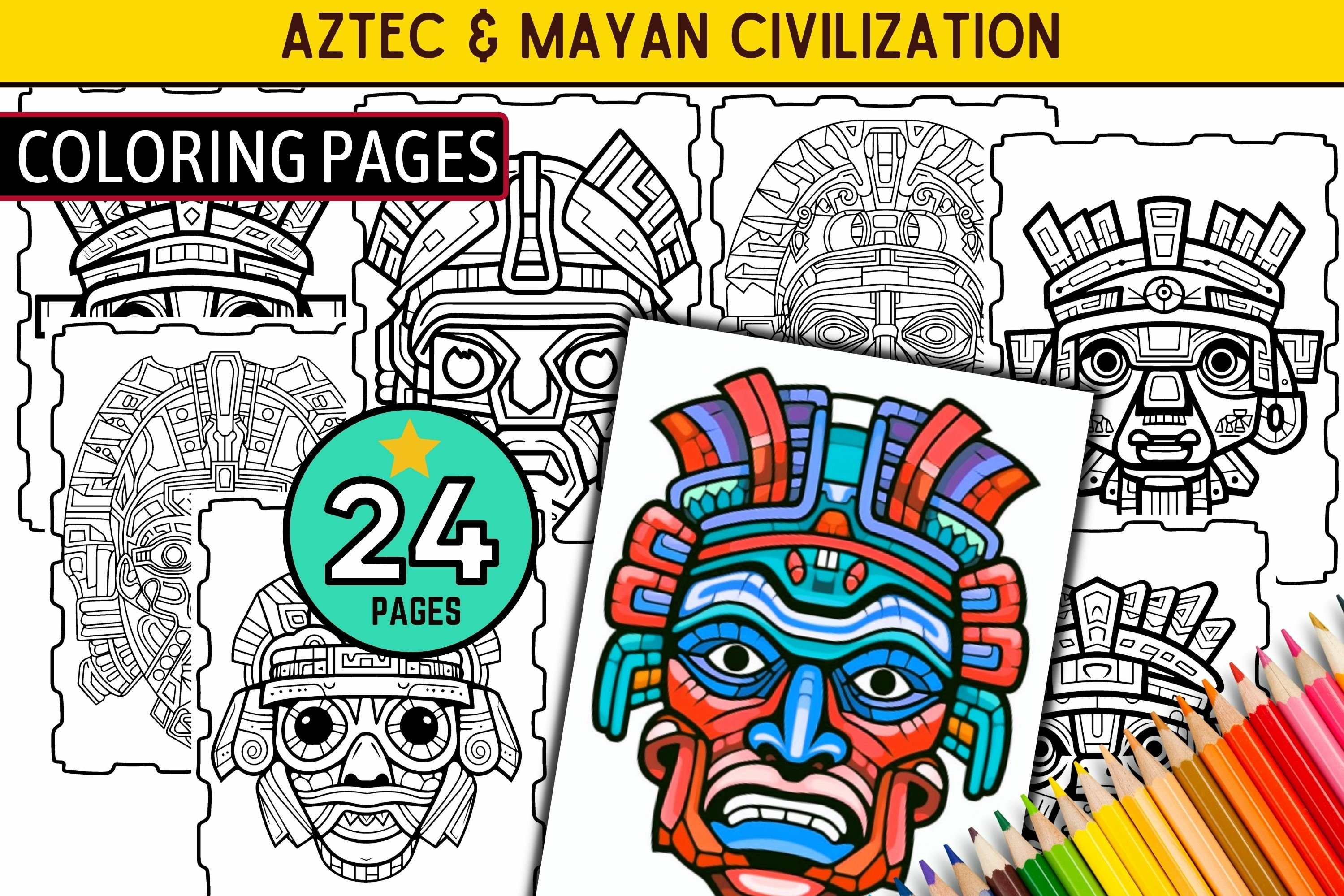 Ancient aztec mayan civilization coloring pages