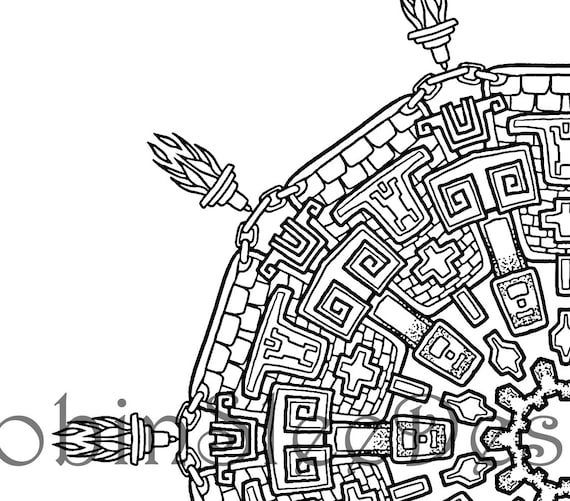 Aztec coloring page instant download jpeg and pdf print to frame home decor art therapy relaxation colouring adults gift for her instant download