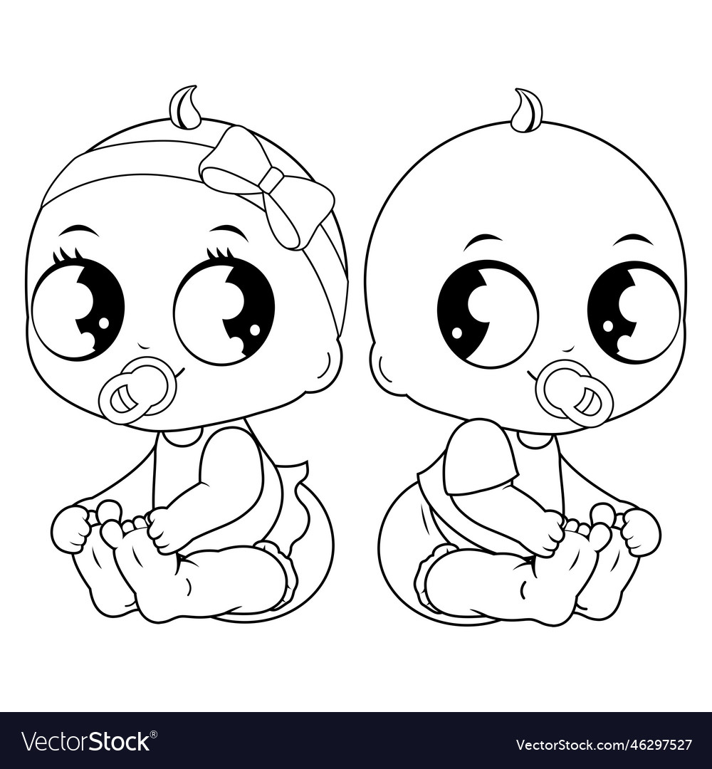 Cute baby girl and boy coloring page royalty free vector