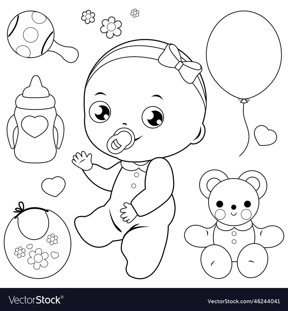 Baby girl set coloring page royalty free vector image