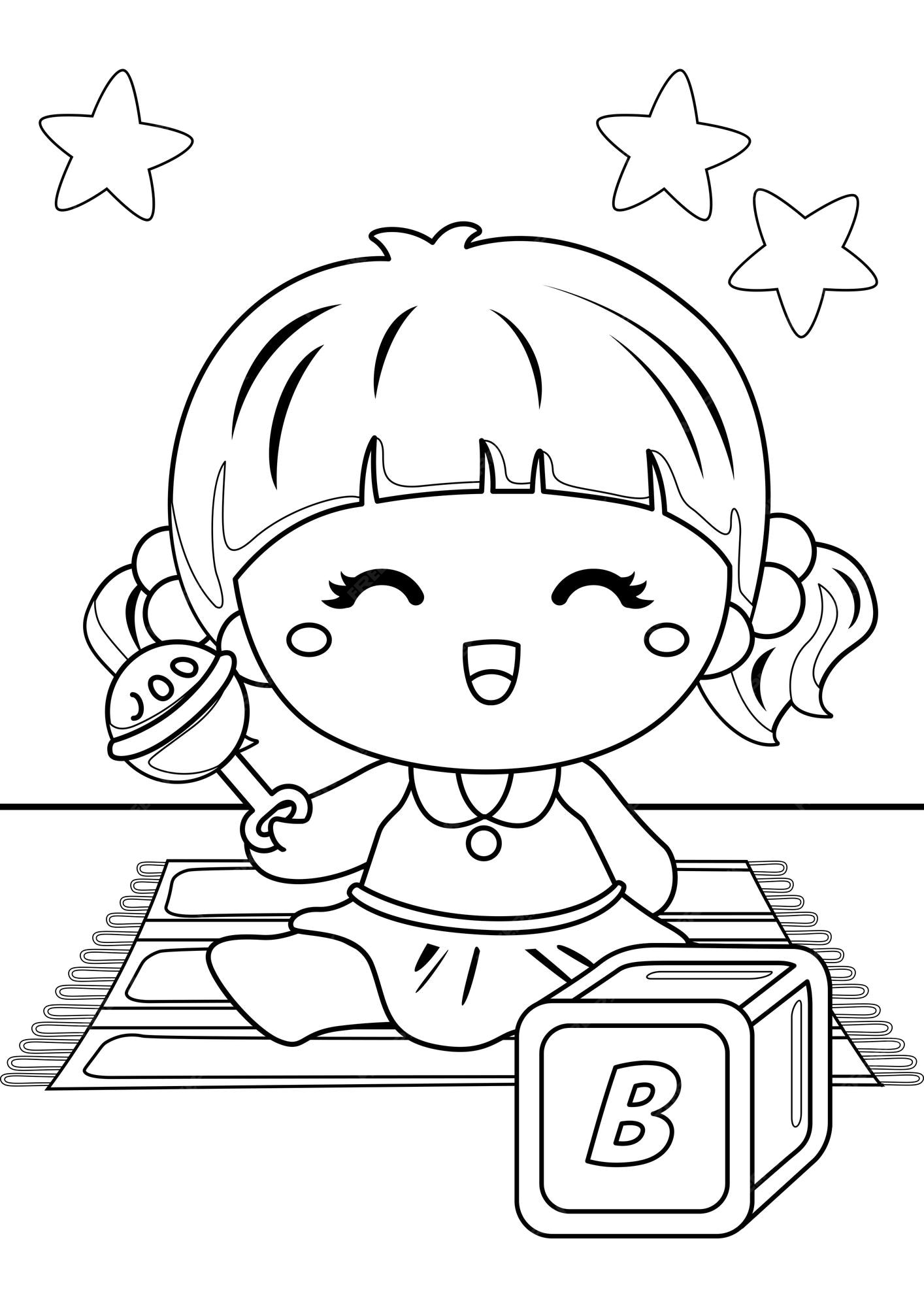 Premium vector baby and their toys coloring pages for kids a page