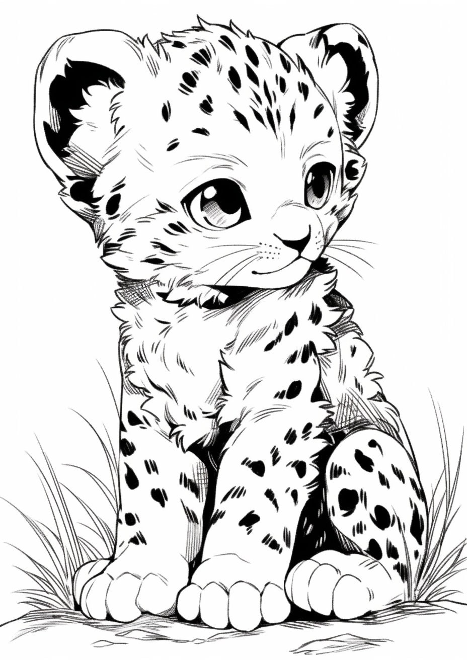 Coloring page for child baby leopard