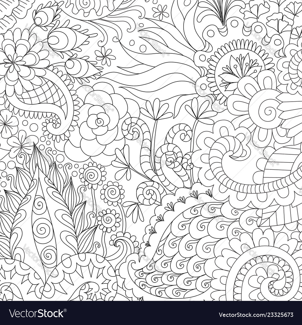 Flowers and leaves for background coloring book vector image