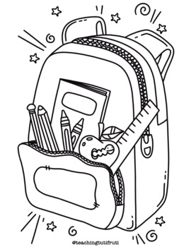 Back to school backpack colouring page regreso a clases by teaching tutifruti