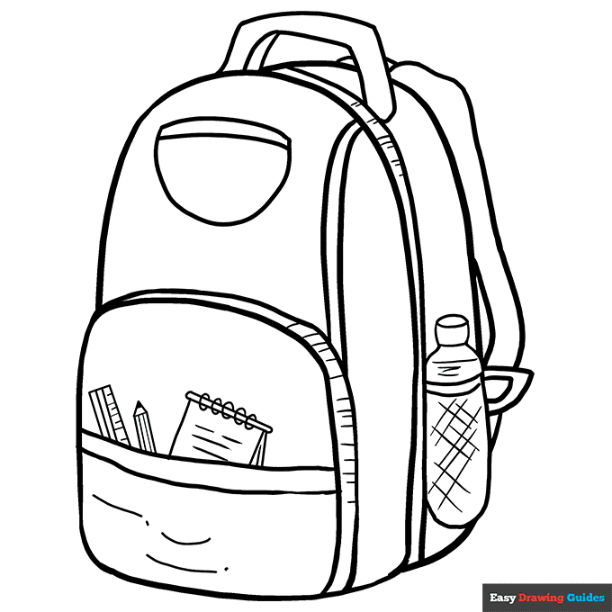 Backpack coloring page easy drawing guides