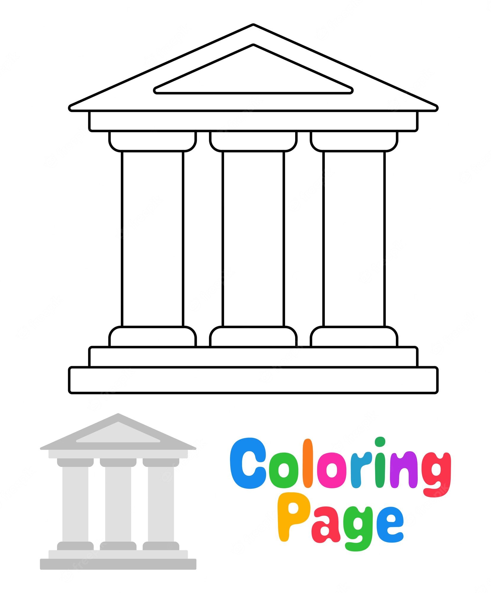 Premium vector coloring page with bank for kids