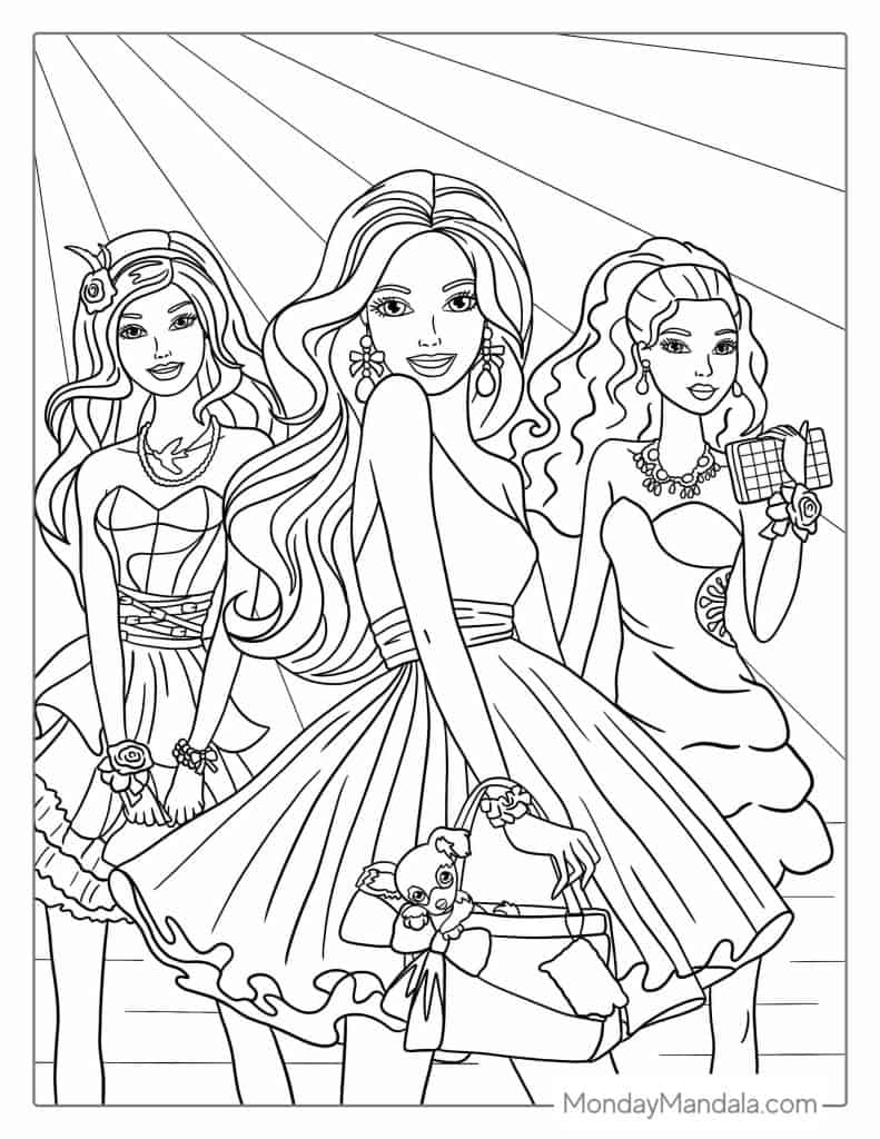 Barbie coloring pages free pdf printables