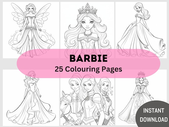 Barbie colouring pages for children printable colouring art digital prints for kids arts and craft instant download