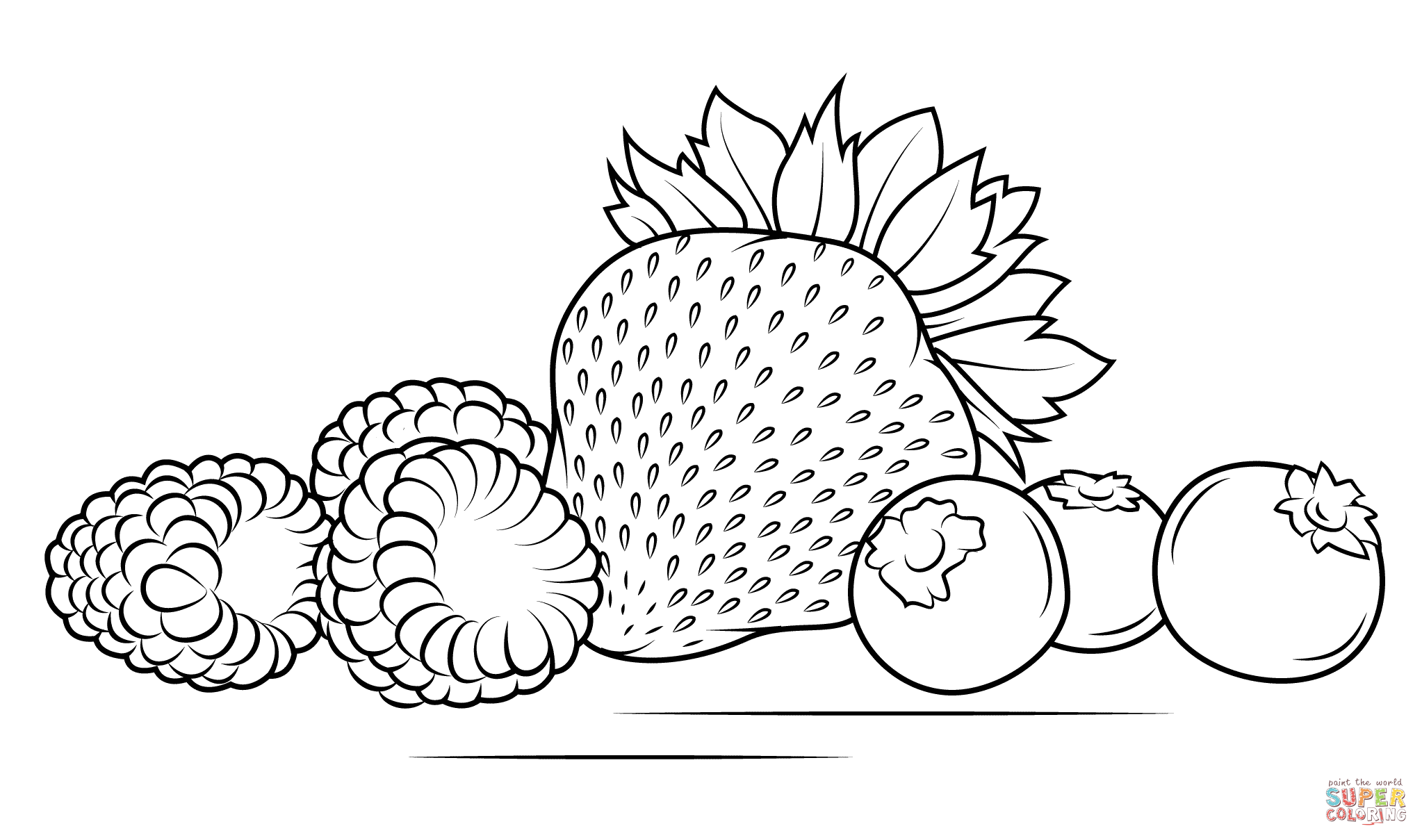 Strawberries raspberries and blueberries coloring page free printable coloring pages