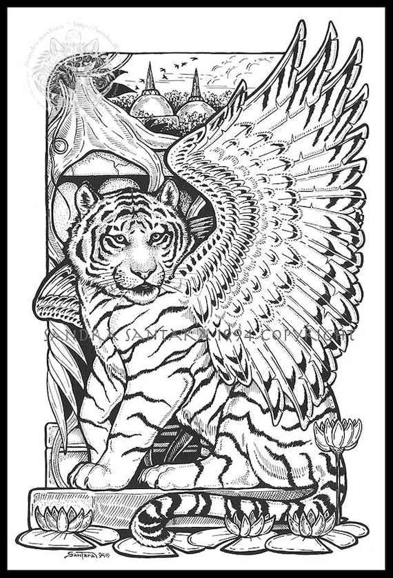 Big cats winged tiger jumbo coloring sheet