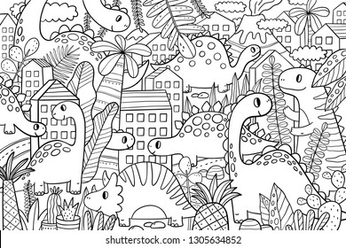 Dinosaur coloring page big hand drawn stock illustration