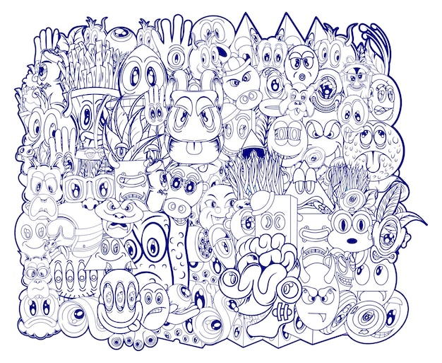 Premium vector funny big coloring poster in doodle style big coloring page with monster